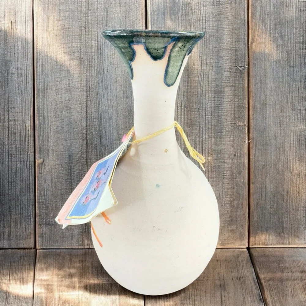 Vintage Jamaican Marblestone Pottery Vase Vessel Signed Hand‎ Made With Tag VTG